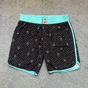 Paul‎ Frank Julius Monkey Skull Polka Dot Board Shorts Black Turquoise Womens 29
